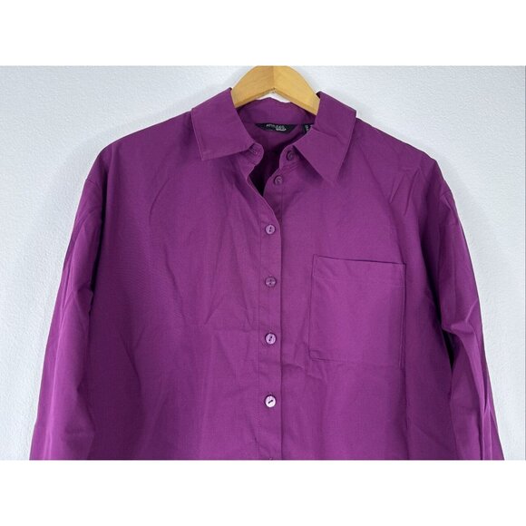Attitudes By Renee Petite Woven Button Front Shirt Pleated Cuff‎ Size PM Purple - Picture 6 of 15